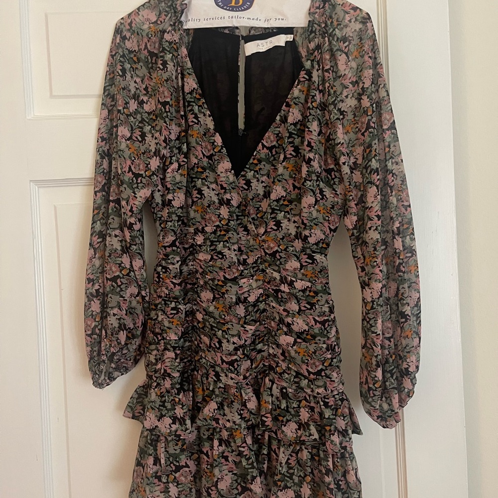 Astr Floral Mini Dress with Long Sleeves